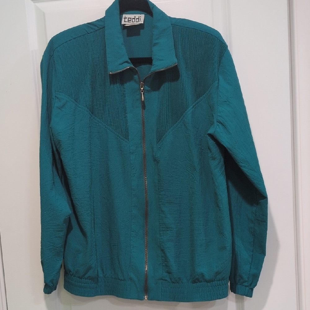 Vintage Teddi Teal Textured Bomber Jacket